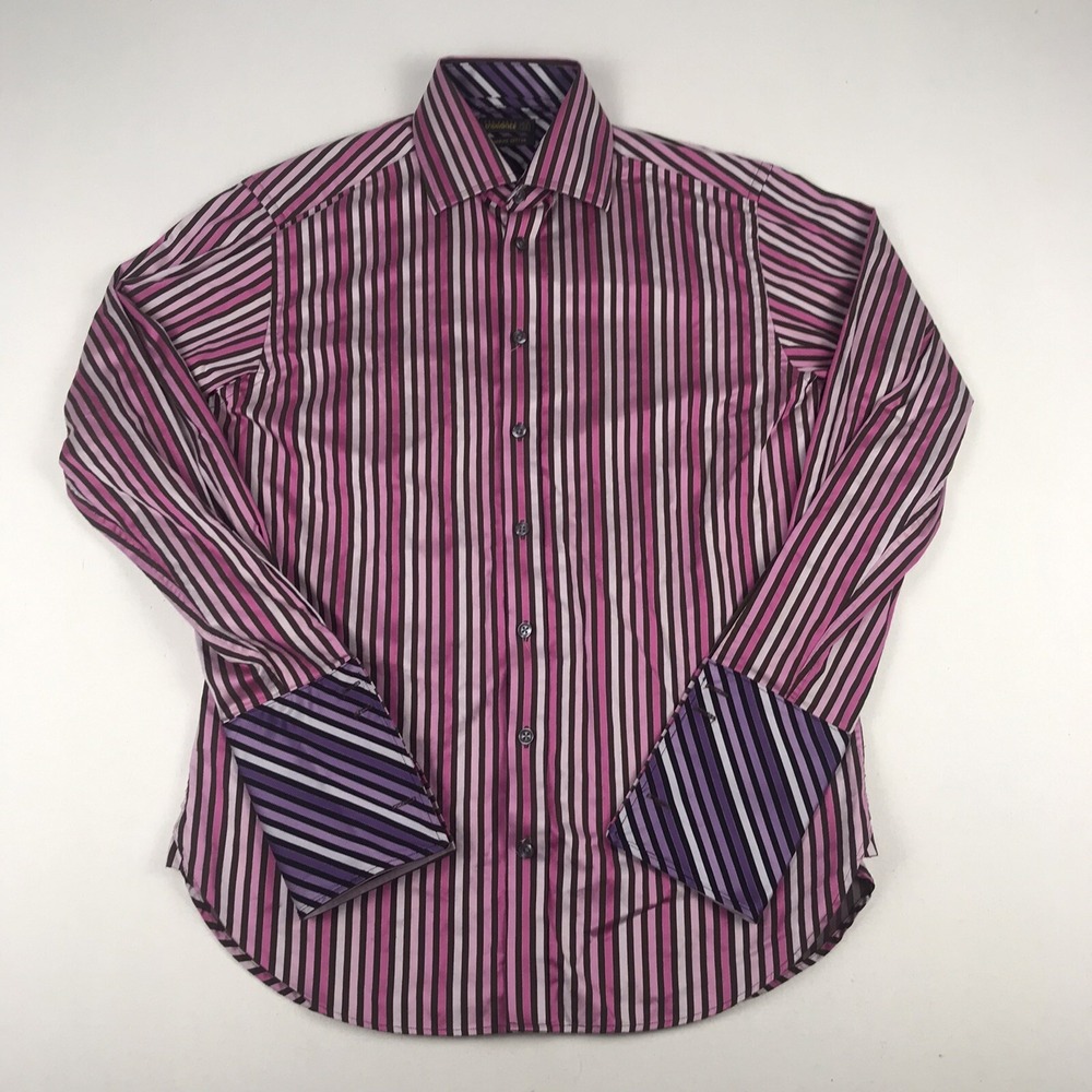 Ted Baker Endurance Shirt Mens 15.5 / 39 Pink stripe flip cuff Superfine Cotton